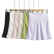 Glossy Smooth Satin Skirt High Waist Mini skirt Commute A-Line Slim Fit Bandage