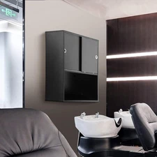 Wall Mounted Styling Station with Sliding Door Salon Towel Hanging Cabinet