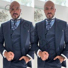 Blue Men's Suits Wide Peak Lapel Casual Formal Business Wedding Tuxedo 3pieces