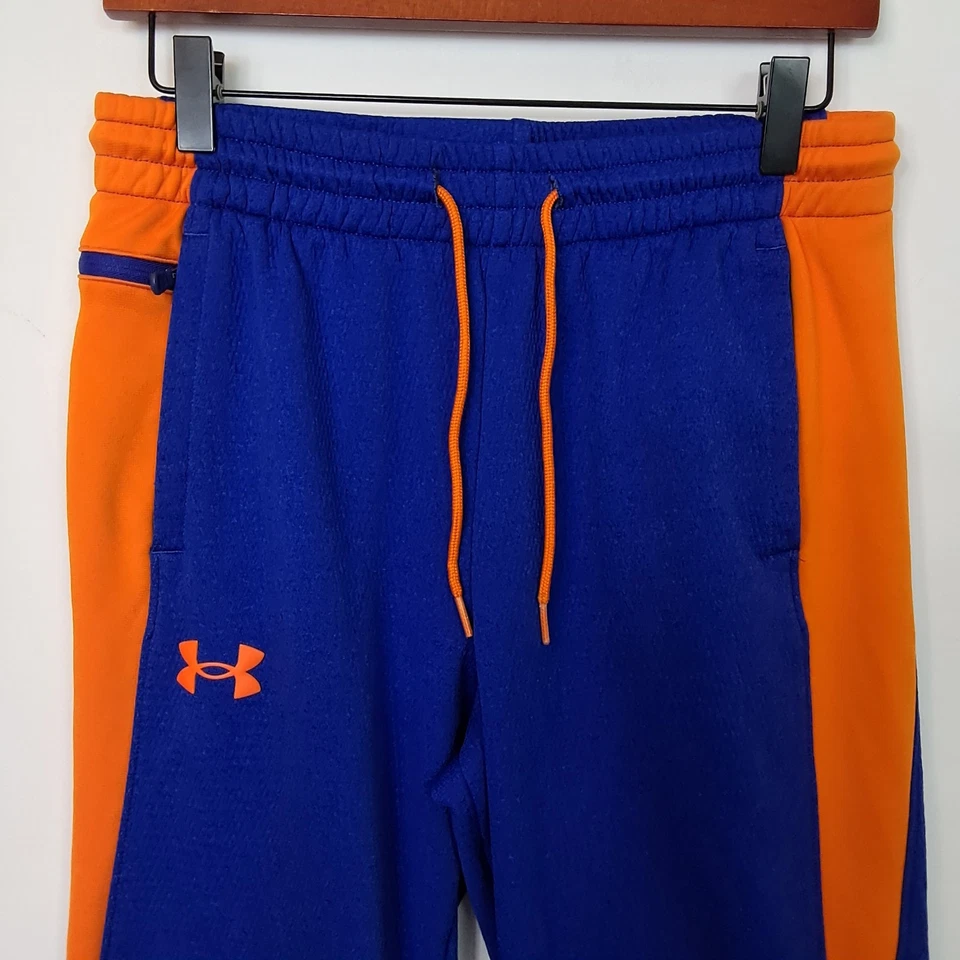 Under Armour Cold Gear Joggers Size Youth XL Blue Orange Fleece Lined Bottoms - Image 3 of 4