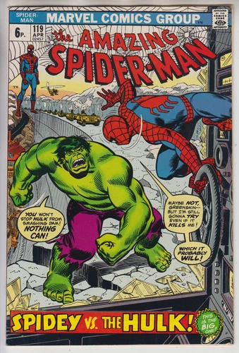 AMAZING SPIDERMAN # 119  -NM 9.2  VS HULK  JOHN ROMITA SNR  PART 1   PENCE  1973