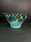 Vintage Blendo MCM Anchor Hocking Atomic Chip Bowl Gold & Aqua ~ No Dip Bowl
