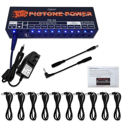 pigtone Guitar Effect Pedal 10 DC Outputs Power Supply for 9V 12V 18V Effects Pe