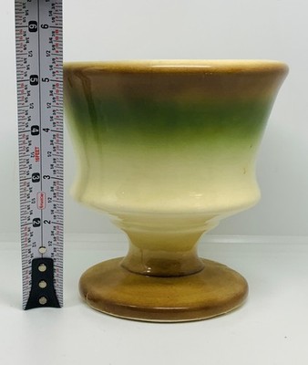 Vintage Ceramic Footed Planter/vase with a brown/green ombré glaze 5 3/8''