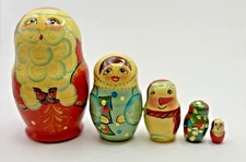 Set of 5 Christmas Matryoshka Russian Nesting Dolls Signed