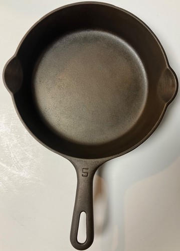 Vintage Griswold No 5 Cast Iron Skillet SBL Early Flat Handle 724K, Full Restore