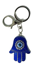 Hand of Fatima Charm Pendant Key Chain Ring Blue Hamsa Evil Eye Protection