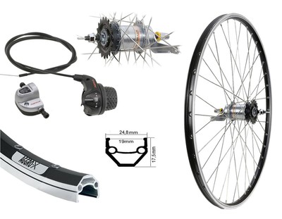 28'' Hinterrad Shimano schwarz 3 Gang Nexus Nabenschaltung mit Rücktritt+Zubehör