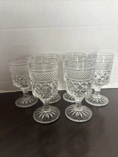 (6) Vintage Anchor Hocking WEXFORD CRYSTAL 5-3/8” Claret Wine Glasses GOBLETS