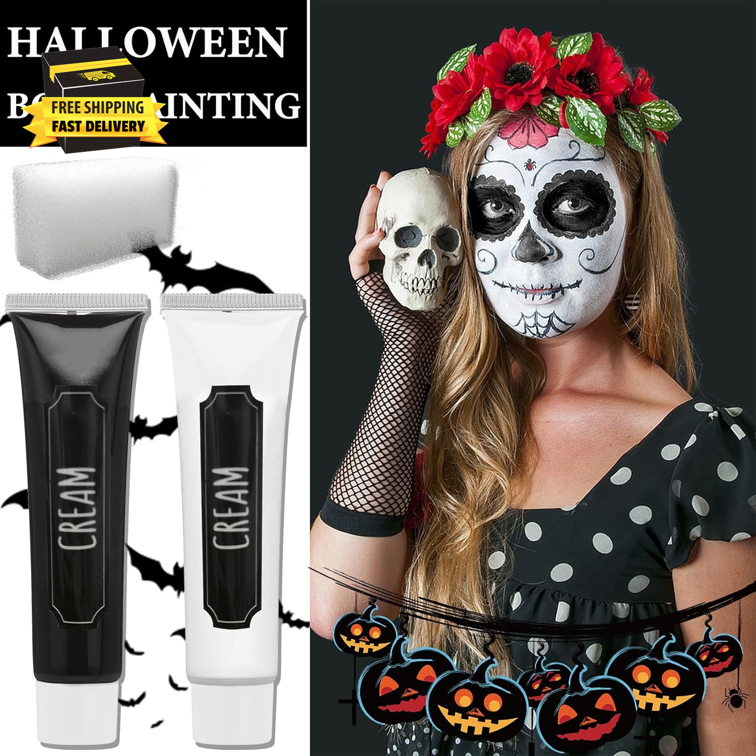 White Black Face Body Paint,Clown Face Body Paint SFX Makeup Palette with Brushe