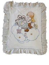Vintage Handmade Hand Cross Stitch Baby Comforter Blanket Nursery 36 x 30