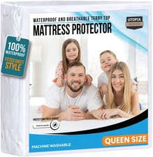 Utopia Bedding Queen Mattress Protector Waterproof 200 GSM Terry White 17" Deep