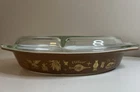Vintage Pyrex Early American 1 1/2 Quart w/ Lid Divided Dish Eagle Wheat Gold