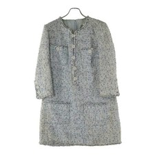 CHANEL Coco Mark Button Lucage Fancy Tweed Back Zipper One Piece Dress Used 7d68