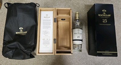 Macallan 25 Jahre Whisky 2018 - leere Flasche & Holzkiste