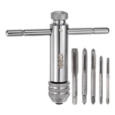 5sets M3 M4 M5 M6 M8 Metric Thread Taps M3-M8 Short T-Handle Ratchet Tap Wrench