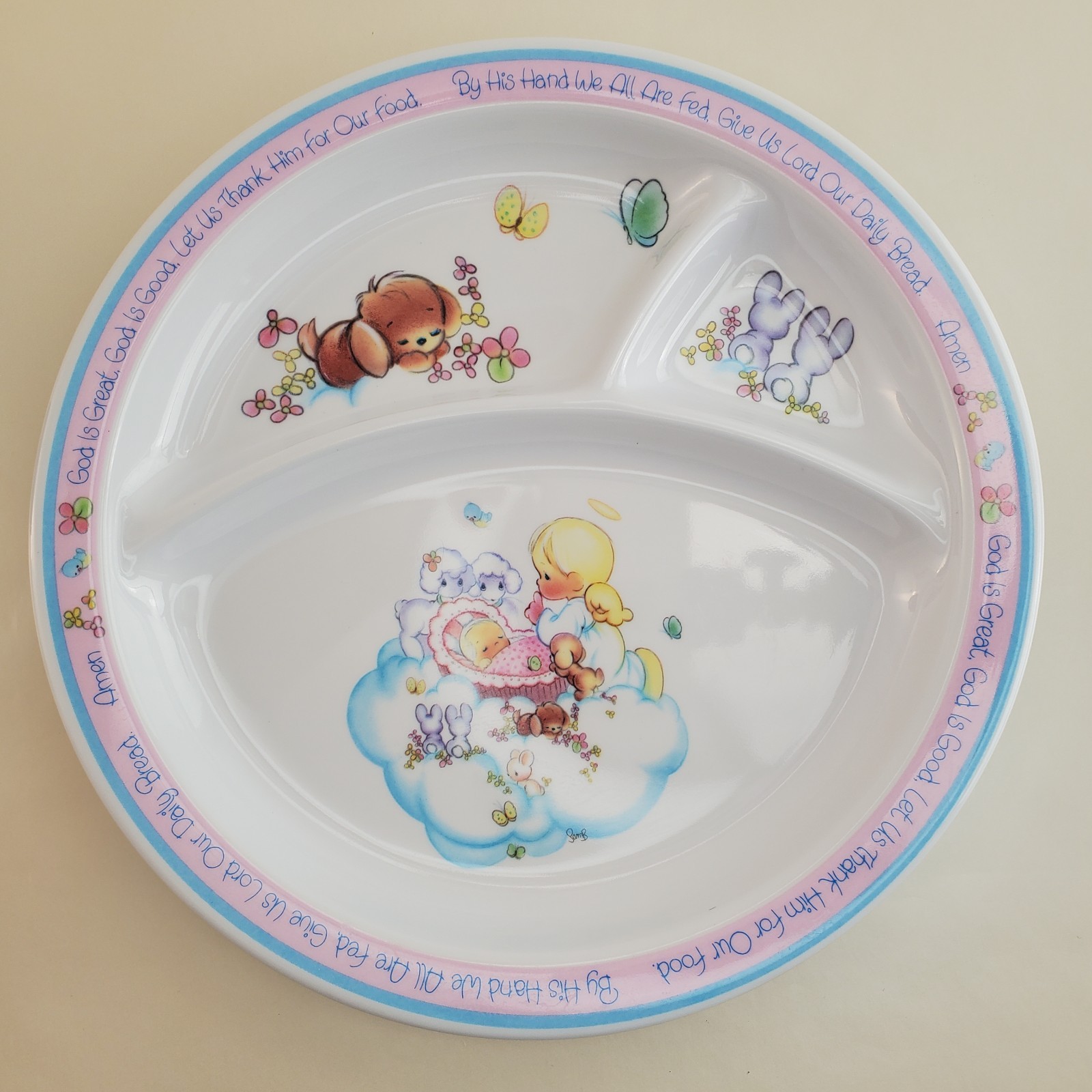 Vintage Precious Moments 1987 Enesco Melamine Toddler Plate Cup & Bowl Set