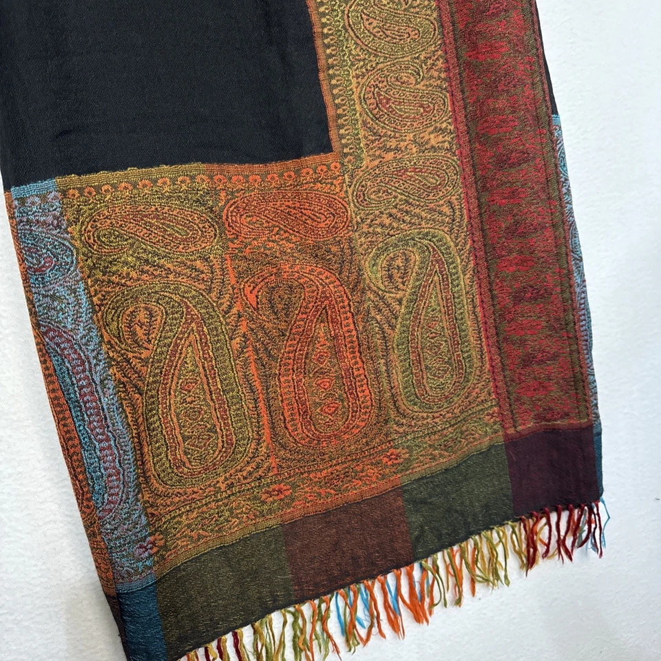 TASHA POLIZZI T.P. Saddleblanket Wool Maxi Wrap Skirt Paisley Fringed Size L - Image 2 of 4