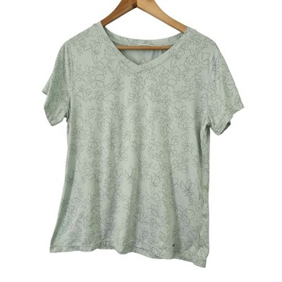 Ascend Tropical Floral V Neck Short Sleeve T-shirt Womens Size Medium 