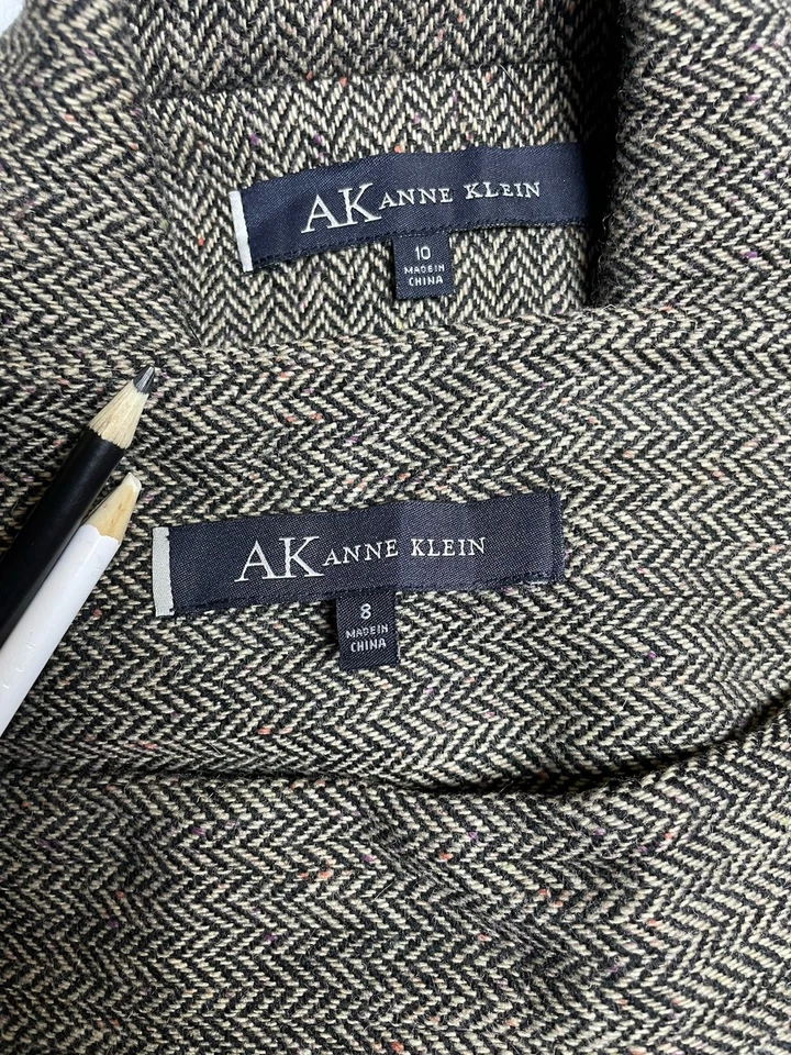 Traje Falda Anne Klein Talla 8 Chaqueta 6 Falda Conjunto de Dos Piezas Lana Espiga LEER Foto 2 de 4