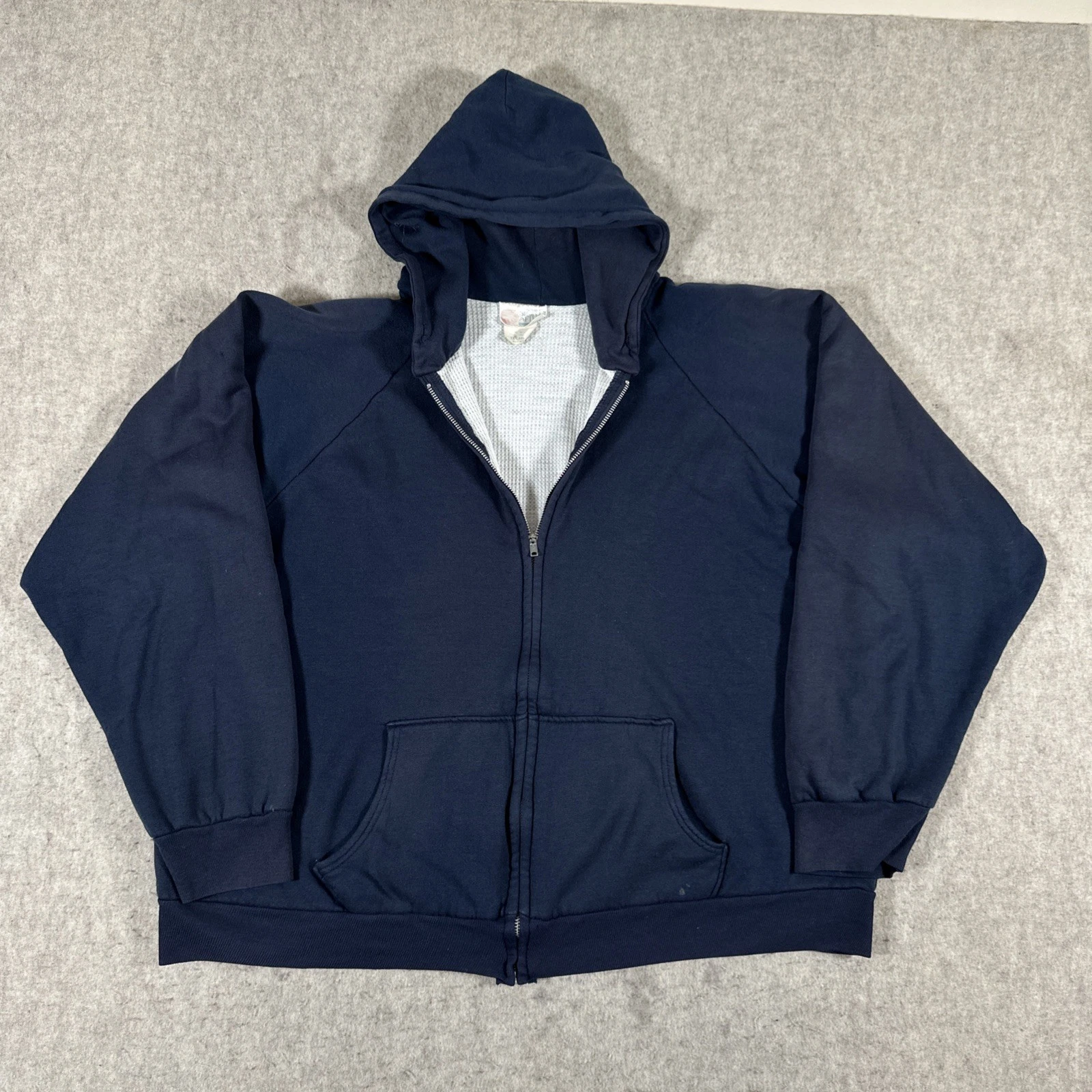 VTG Thermal Lined Full Zip Hoodie Navy Blue XL? USA Made Sports Afield Distress