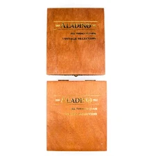 Lot of 2 Aladino Elegante Vintage Empty Wood Cigar Box 7.5" x 6.5" x 1.75"