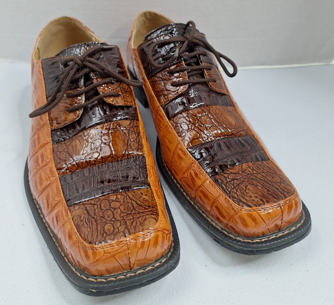 Roberto Chillini Mens 11 Alligator Reptile Print Dress Shoe Brown