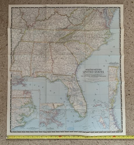 Vintage 65x75cm Appr 1947 National Geographic Map USA SOUTHEASTERN UNITED STATES - Picture 7 of 9