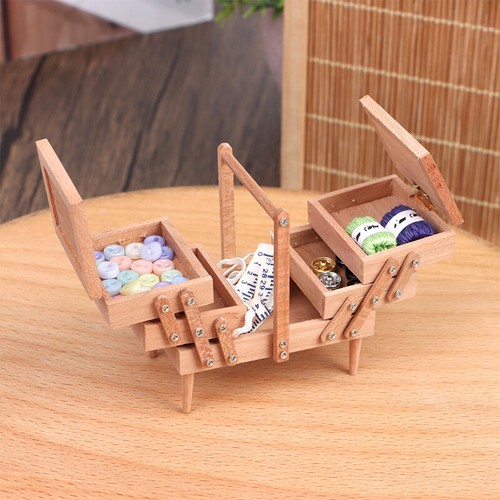 1Set 1:12 Dollhouse Sewing Box w/Needle Scissors Knitting Tool Tailor Set Decor - Photo 10/12