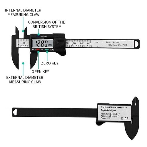 Pinza electrónica digital Vernier de fibra de carbono de 6" 150 mm calibre micrómetro LCD - Imagen 8 de 12