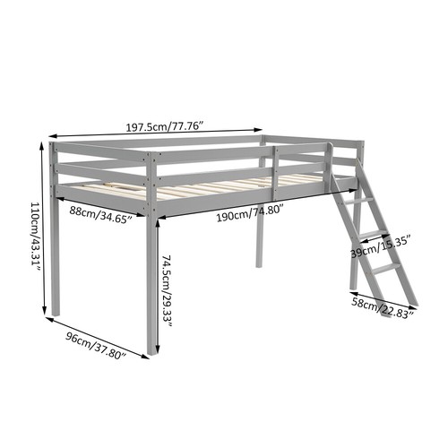 Panana Mid Sleeper Bunk Bed With Ladder Single Bed for Small Space,BedRoom - Picture 19 of 19