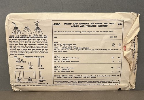 Vintage 1954 Simplicity Sewing Pattern 4900 Misses/Womens Aprons - Uncut - Picture 2 of 3