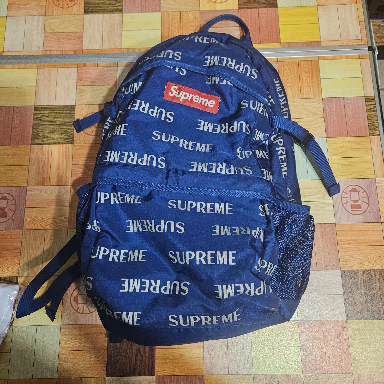 Supreme 16FW 3M Sac à Dos Répétition Réfléchissant Logo Bleu Royal Rare 