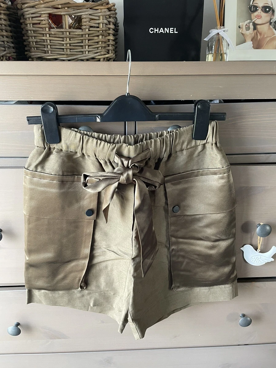 TOPSHOP Khaki Green Linen Silk Oversized Pocket Shorts Uk 10 BN