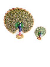 Set of Two Wooden Royal Peacocks Hand Carved Hand Painted In India 3x3