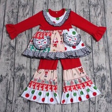 Girls Christmas Boutique outfit Santa outfit Girls Clothing Ruffled Shirt Pants