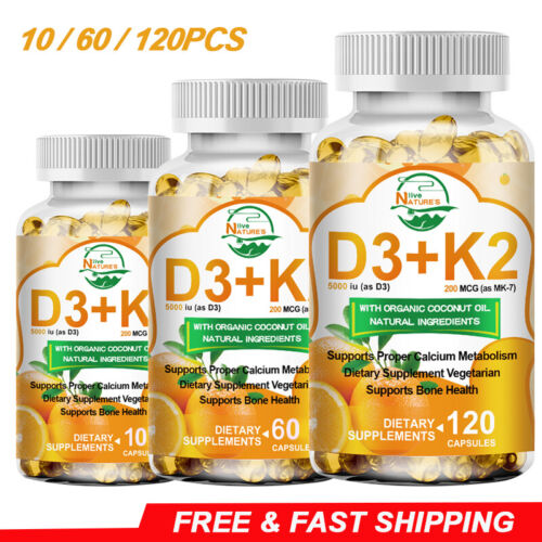 10/60/120PCS Vitamin K2 with D3 Capsules for Heart and Bone Health Supplement - 第 1/26 張圖片