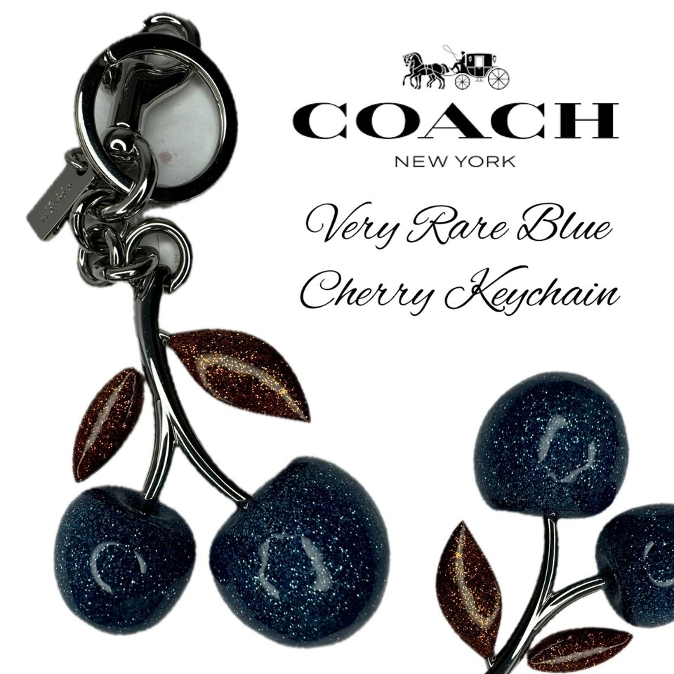 COACH RARE RESIN BLUE CHERRY BAG CHARM FOB F58516 SILVER CHERRIES