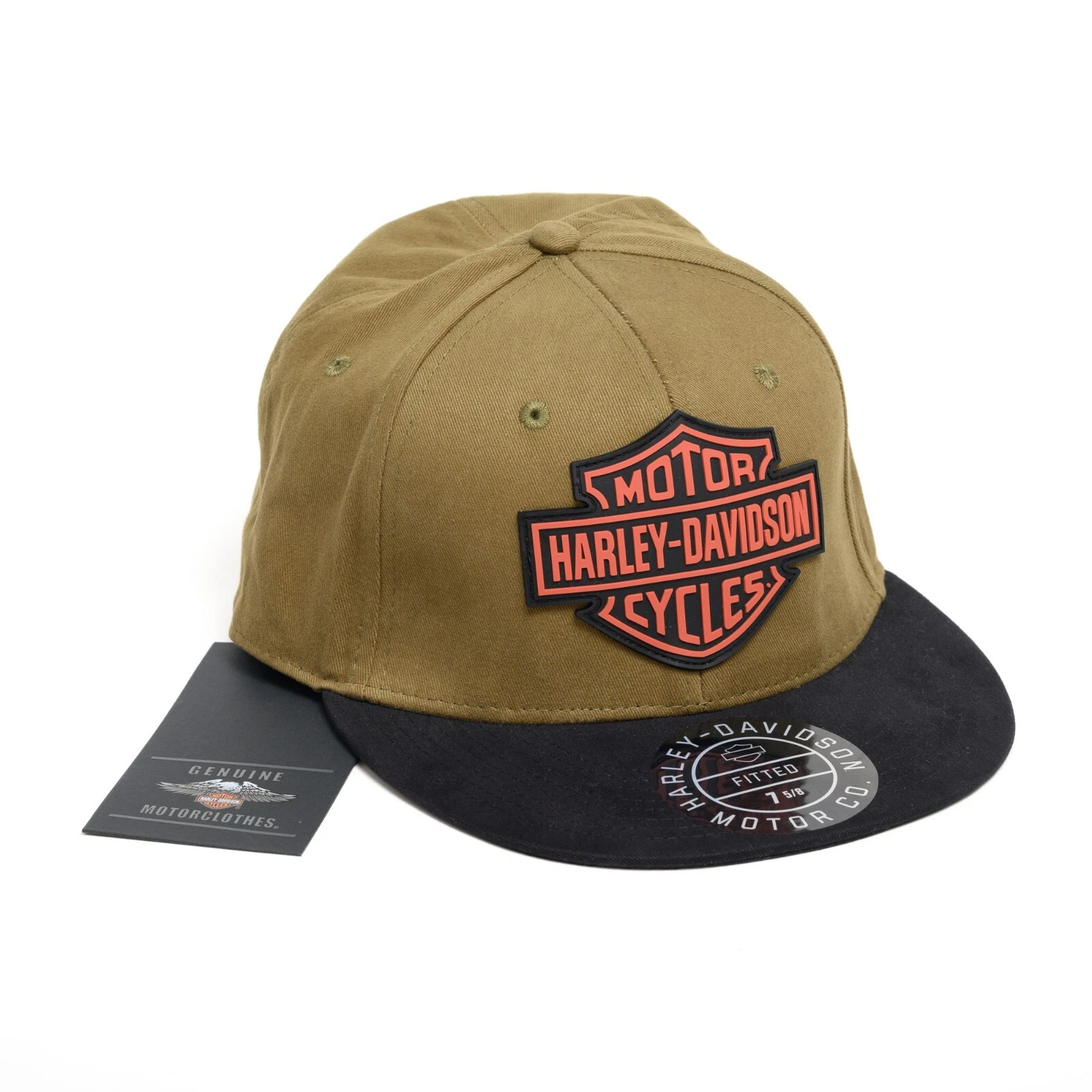 Harley Davidson Moto Bar and Shield Fitted Baseball Hat Green Cap Multiple Sizes