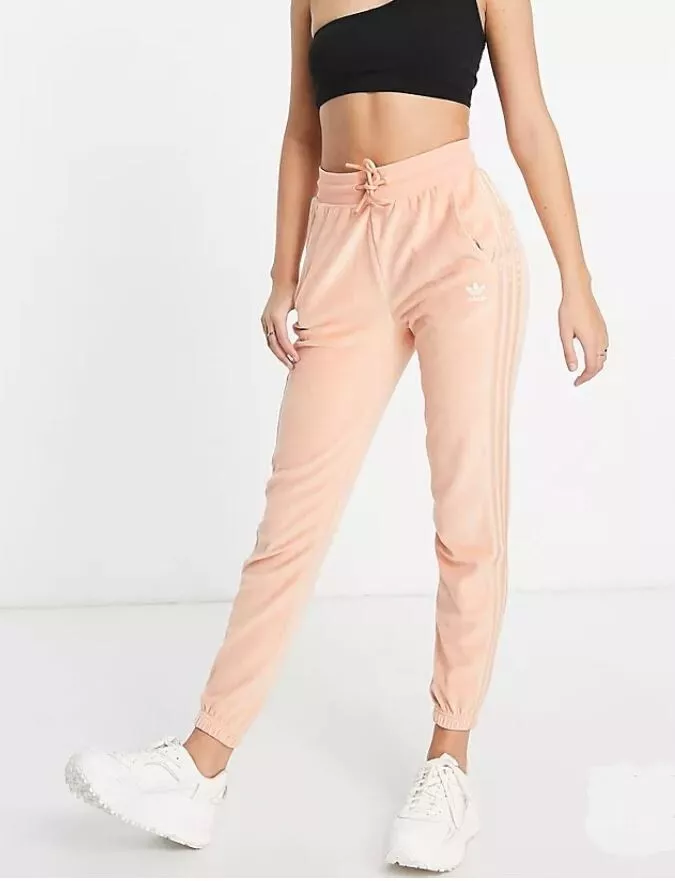 NEW ADIDAS ORIGINALS WOMEN'S TREFOIL VELOUR SLIM JOGGERS PANTS