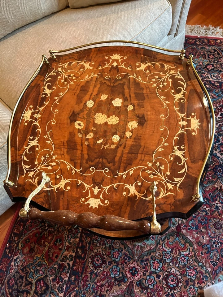 Italian Rosewood Marquetry Bar Tea Dessert Cart 2-Tier 8-Sided Trolley - Image 4 of 4