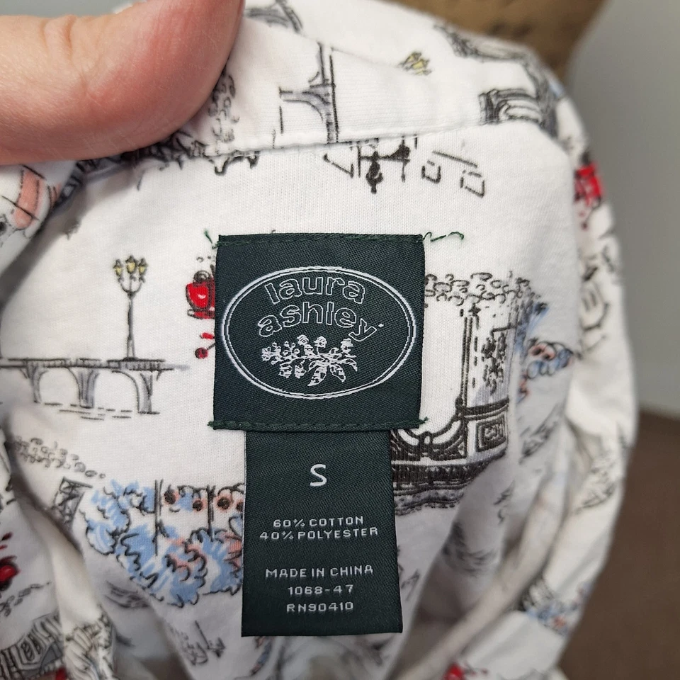 Laura Ashley Cotton Sleepwear Pajama Top Long Sleeve White Womens Size Small - Image 4 of 4