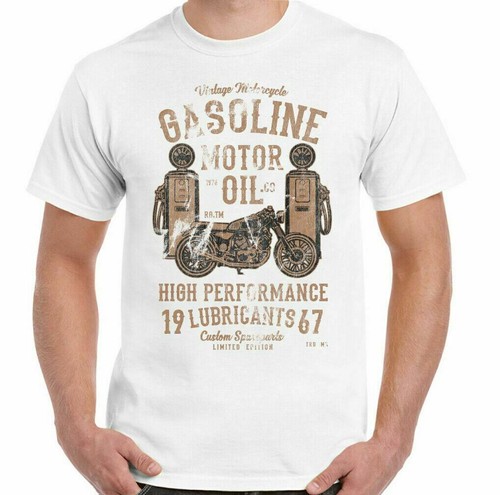 BIKER T-SHIRT Gasoline Motor Oil Motorcycle Motorbike Chopper Cafe Racer Bike - Picture 13 of 23
