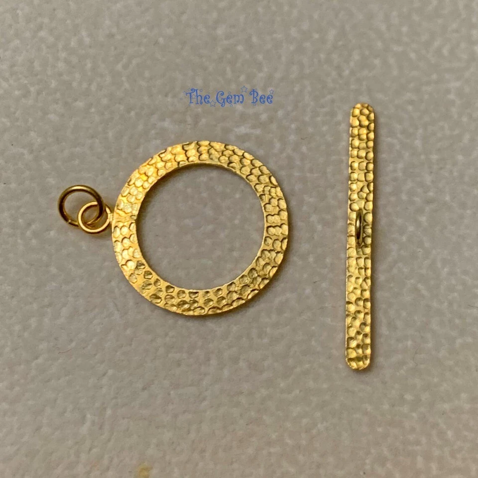 18k Yellow Gold 12.5 15 18mm Large Circle Fancy Hammered Texture Toggle Clasp - Image 4 of 4