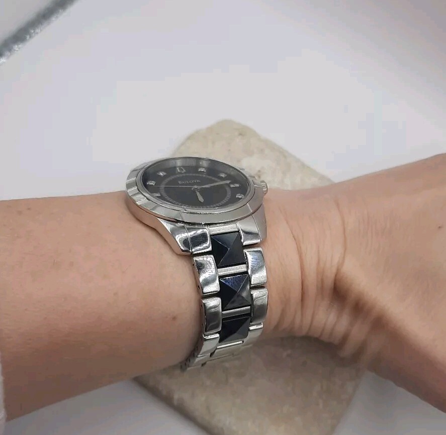 Bulova Women's Diamond Accent Black and Silver-Tone 32mm Bulova Women's Diamond Accent Black and Silver-Tone 32mm