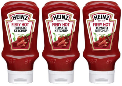 3 HEINZ FIERY HOT TOMATO KETCHUP Sauce Bottles 460g 16oz
