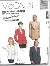 McCall's #8638 MISSES' NO-FAIL LINED JACKETS Sewing Pattern Uncut Size 24