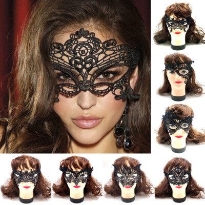 Women Face Mask Sexy Dominatrix Hollow Black Lace Princess Prom Party Halloween 