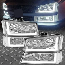 For 2003-2006 07 Chevy Silverado 1500 2500 3500 Headlights+Bumper Light LED DRL