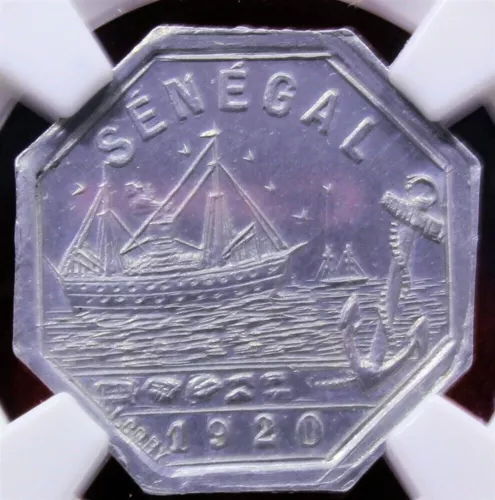 Senegal, Rufisque - 1920 Chambre De Commerce 5c Token in NGC MS 66 TOP POP